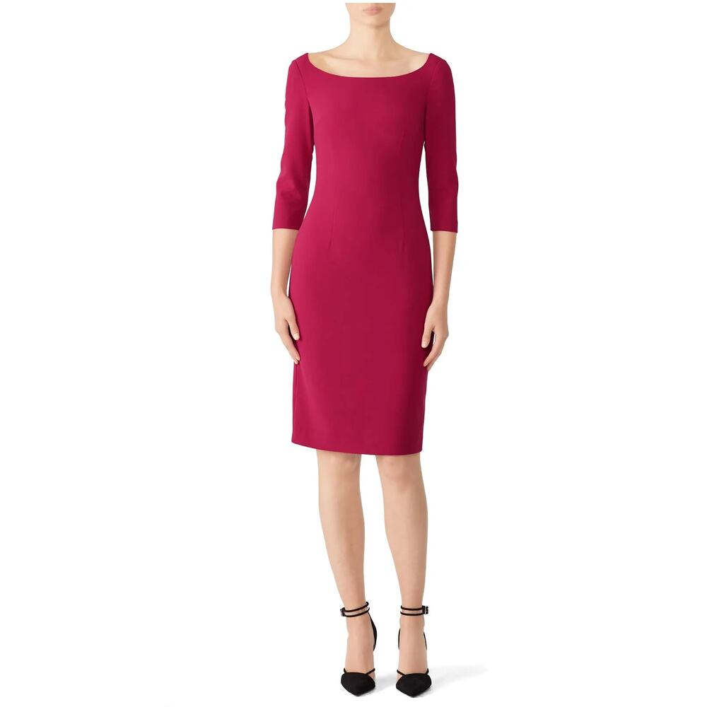 Black Halo Rowan Sheath Dress Pink Pleated Boat Neck 3/4 Sleeve Sz 4‎